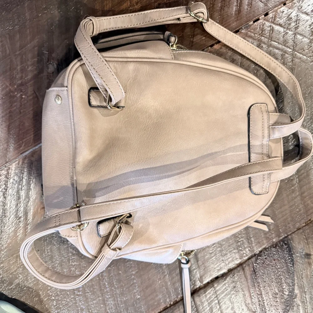 Everyday Neutral Cream Faux Leather Backpack - Modern Carryall